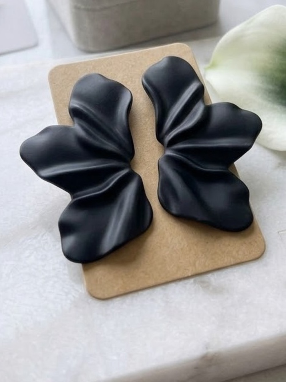 Elegant Black Petal Statement Earrings - Women's Jewelry